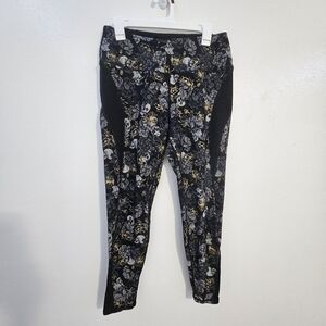 Torrid 1X Skull Floral Black Grey Gold Print Leggings